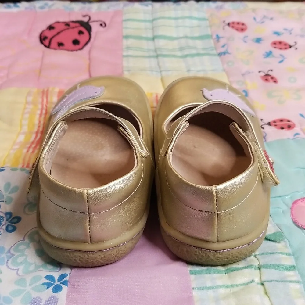 Livie & Luca Gold Metallic Leather  Pio Pio Mary Jane with Purple Bird Size 7 - Picture 3 of 8